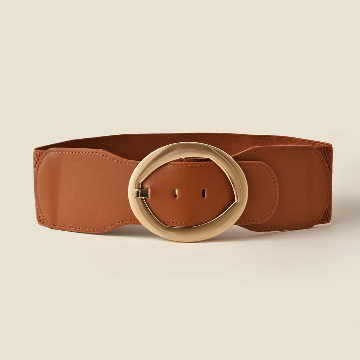 

Round Buckle Wide Belt, Brown