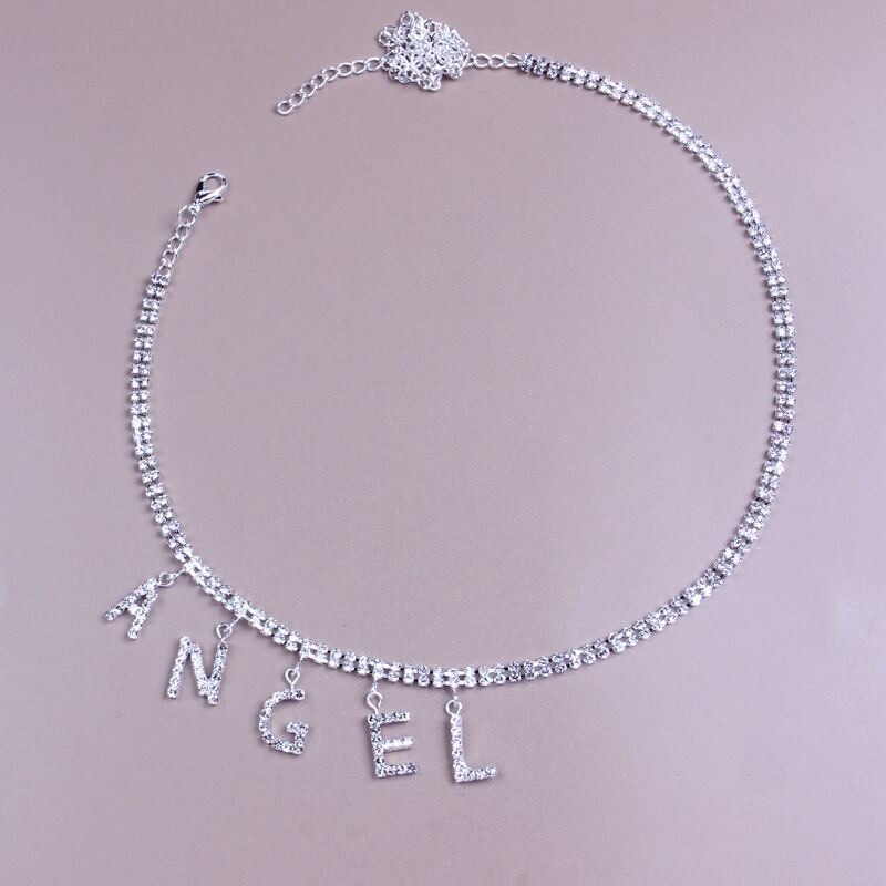

Rhinestone Letter Charm Anklet, Silver