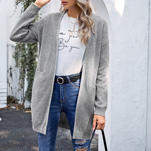 

Drop Shoulder Pocket Side Cardigan, Light grey