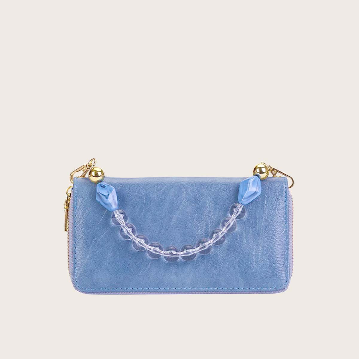 

Clear Beaded Zip Around Purse, Blue