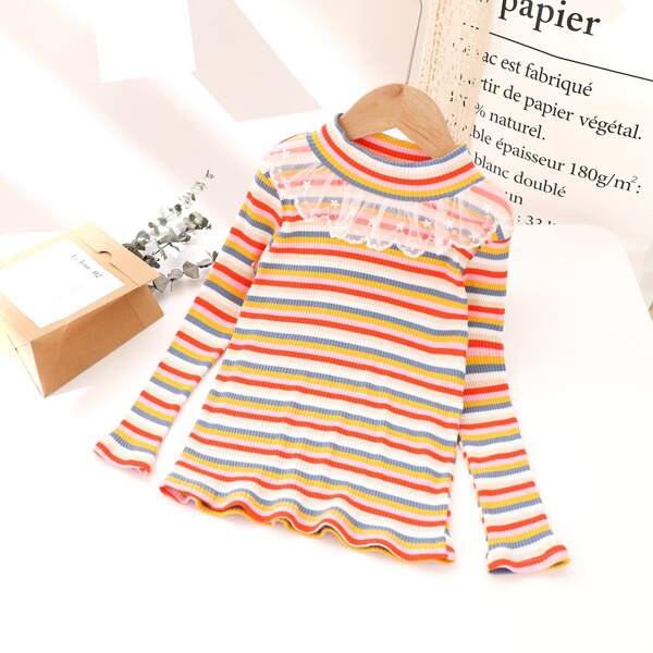 

Toddler Girls Mesh Panel Rainbow Stripe Tee, Multicolor
