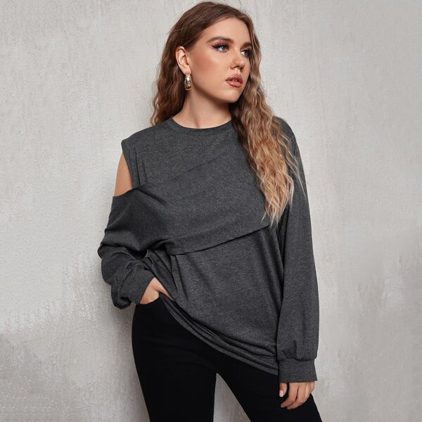 

Plus Solid Cut Out Sweatshirt, Dark grey