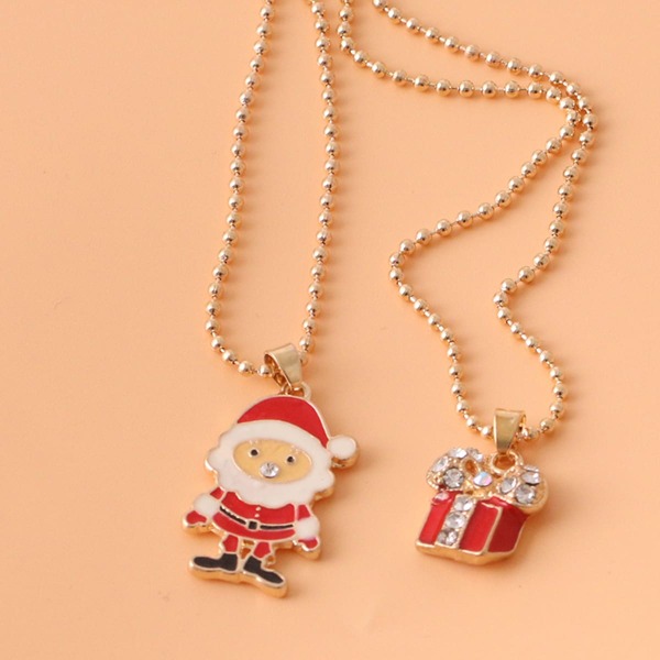 

2pcs Girls Christmas Santa Claus Charm Necklace, Gold