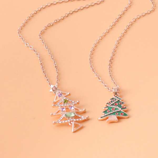 

2pcs Kids Christmas Tree Charm Necklace, Rose gold