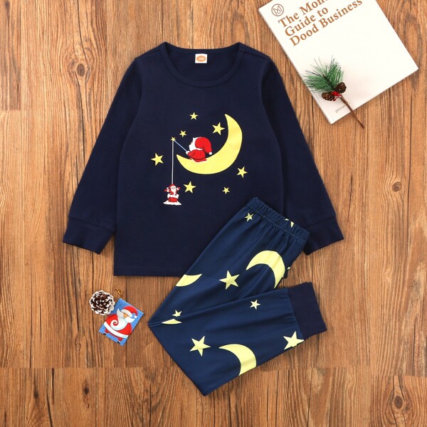 

Toddler Girls Christmas Galaxy Print PJ Set, Navy blue