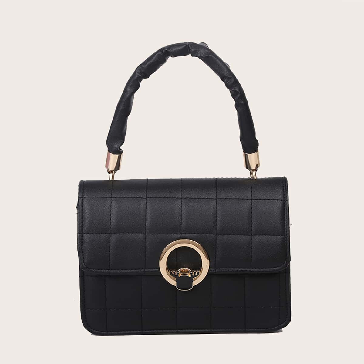 

Antlers Quilted Chain Satchel Bag, Black