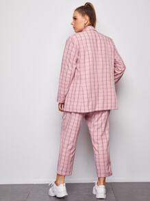 SHEIN Essnce Plus Double Button Front Plaid Blazer & Trousers Set - Baby Pink - View 2