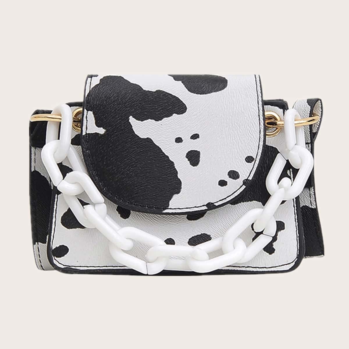 

Cow Print Mini Crossbody Bag, Black and white