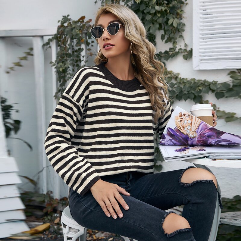 

Striped Drop Shoulder Sweater, Multicolor