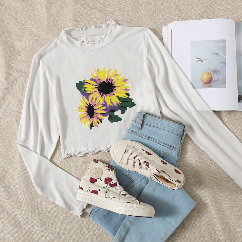 

Sunflower Graphic Lettuce Trim Tee, White