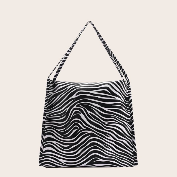 

Zebra Striped Tote Bag, Black and white