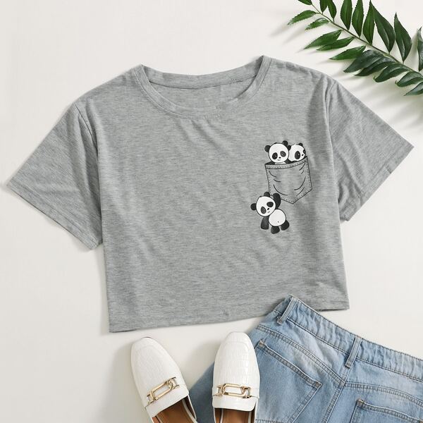 

Plus Pocket & Panda Print Tee, Grey