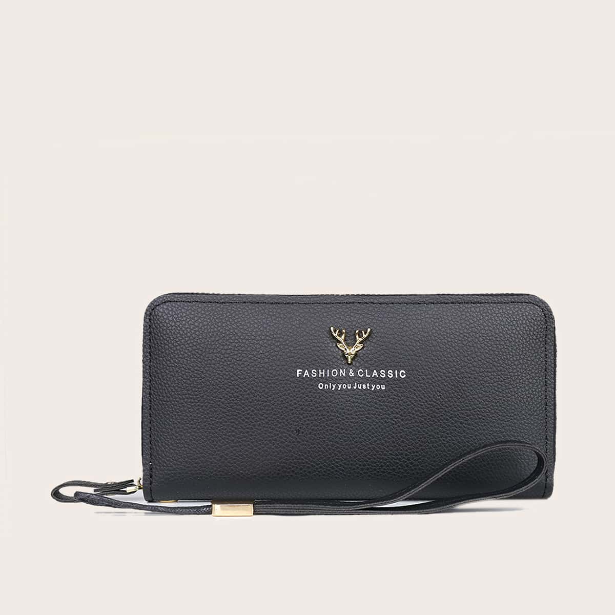

Antlers Zip Around Purse, Black