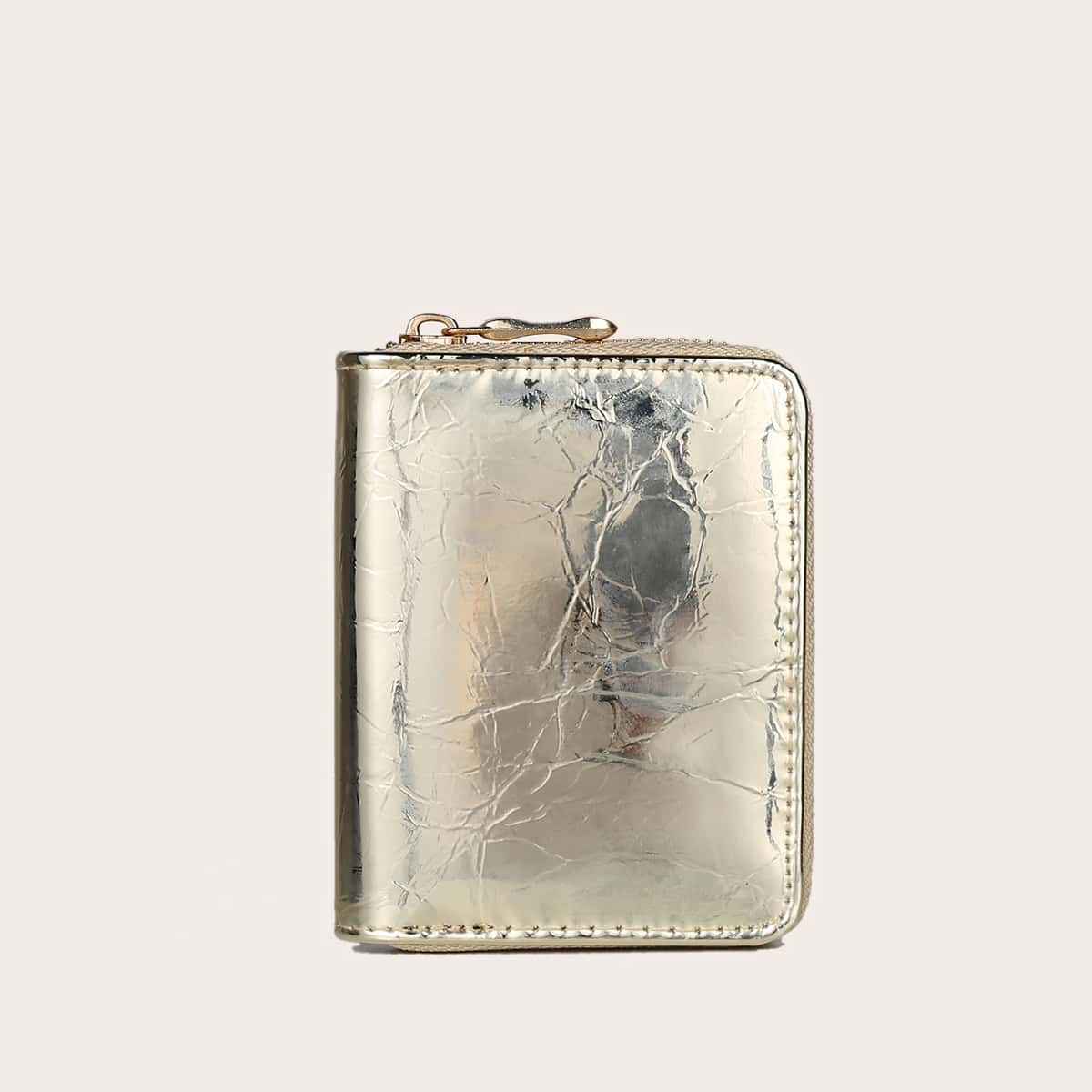 

Metallic Zip Around Purse, Gold