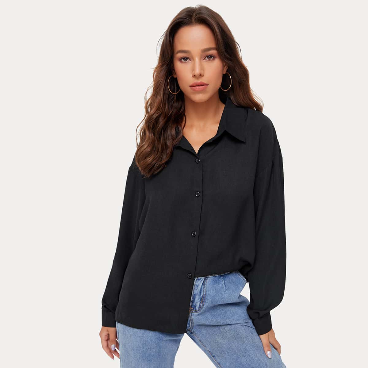 

Solid Drop Shoulder Shirt, Black