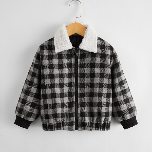 

Toddler Boys Gingham Zip Up Jacket With Borg Collar, Multicolor