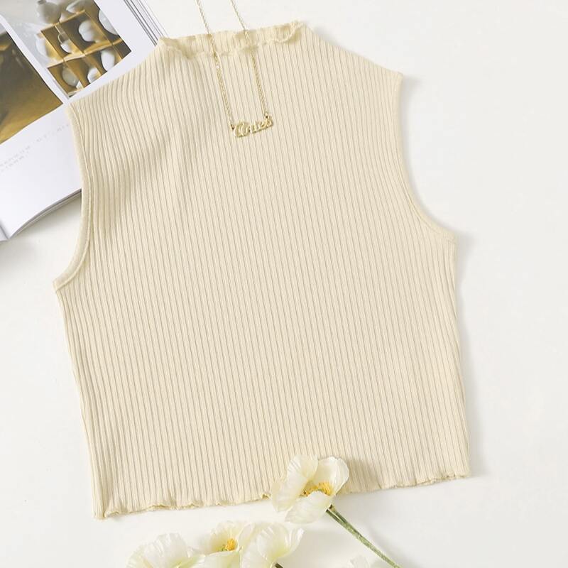 

Solid Ribbed Lettuce Trim Tank, Beige