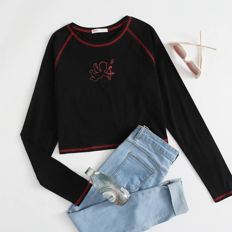 

Cupid Graphic Crop Tee, Black