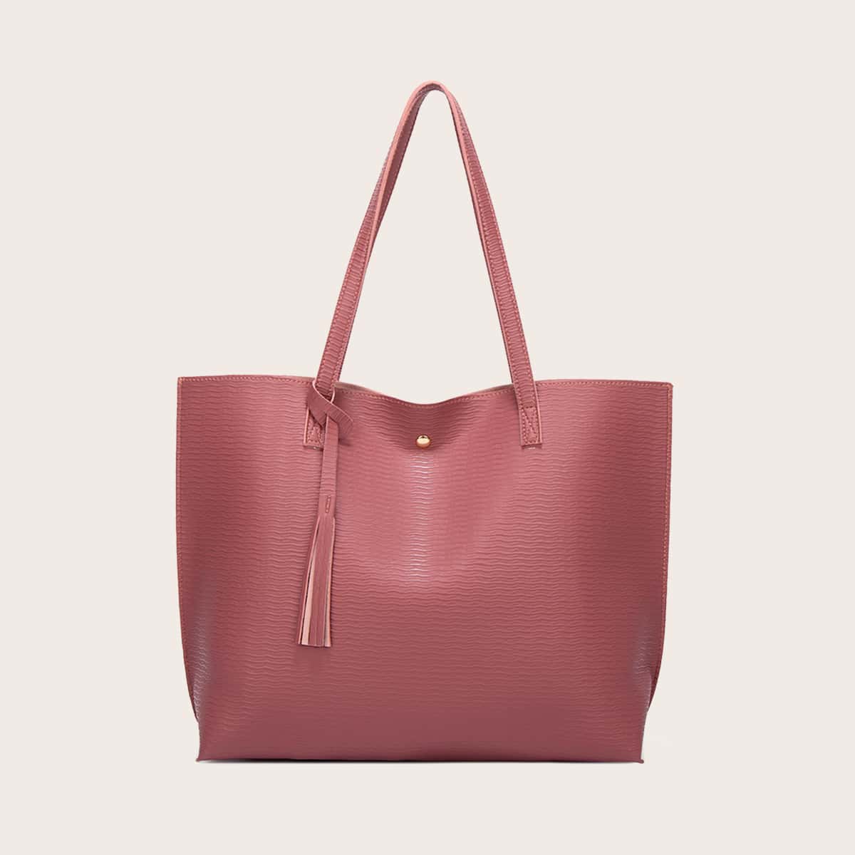 

Tassel Decor Large Capacity Tote Bag, Coral pink