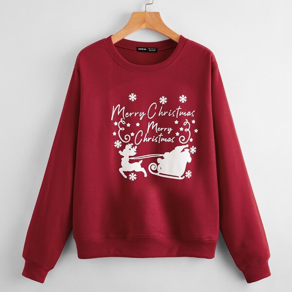

Letter Christmas Print Pullover, Burgundy