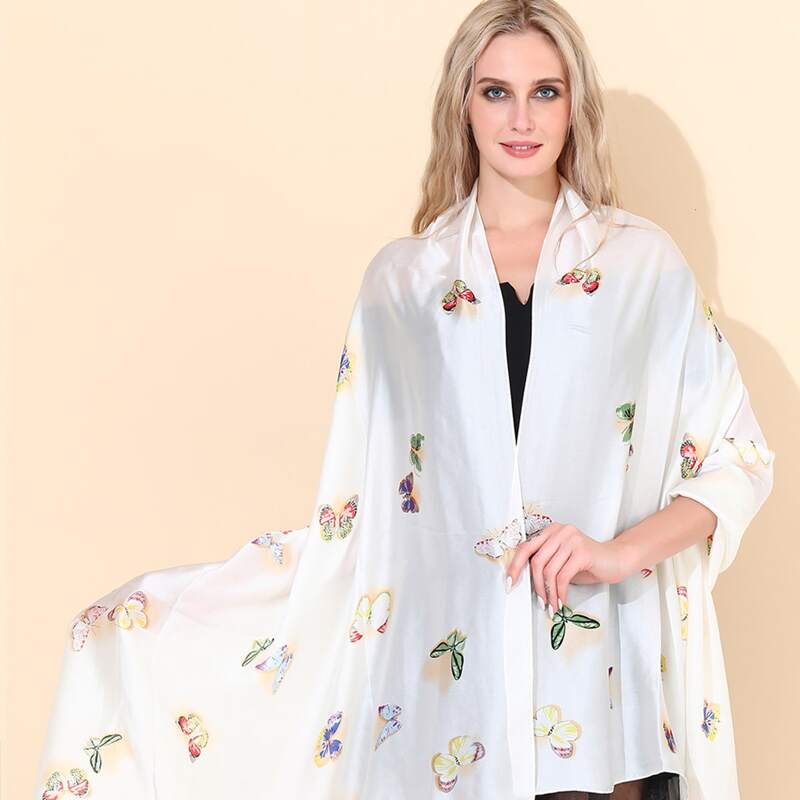 

Butterfly Pattern Scarf, Beige