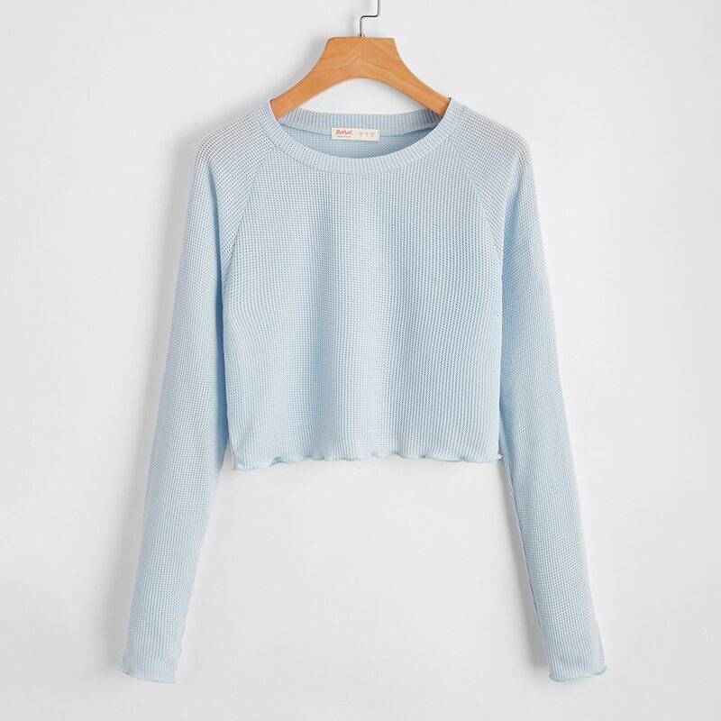 

Solid Lettuce Trim Crop Tee, Baby blue