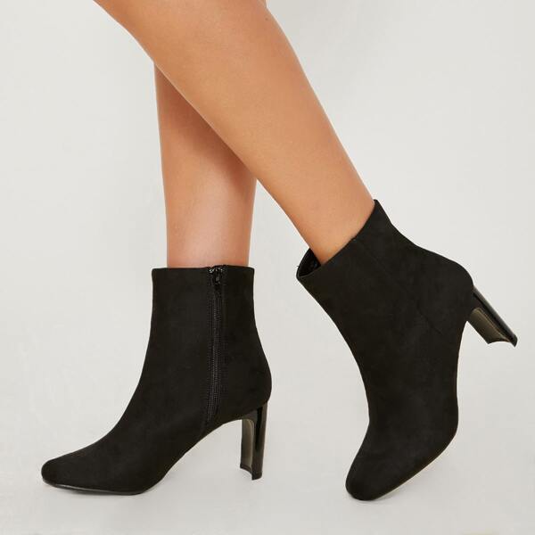 

Faux Suede Sheeny Heel Ankle Boots, Black
