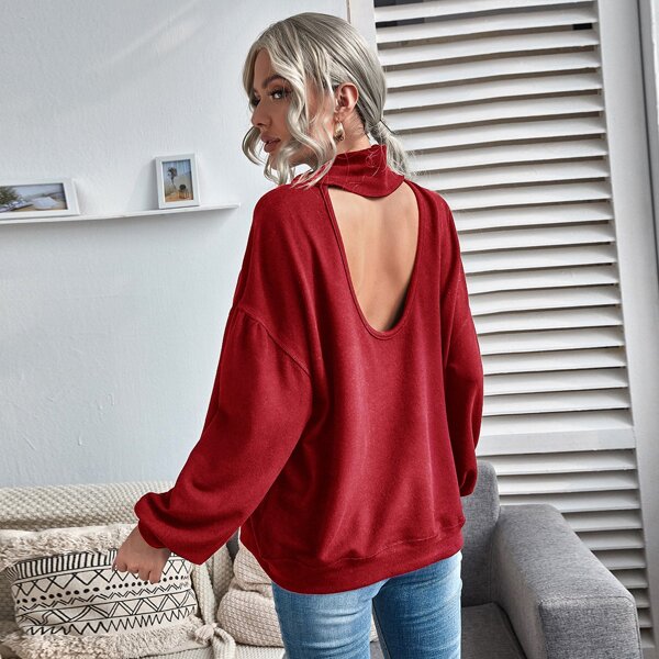 

Backless Drop Shoulder Oversized Sweatshirt, Burgundy