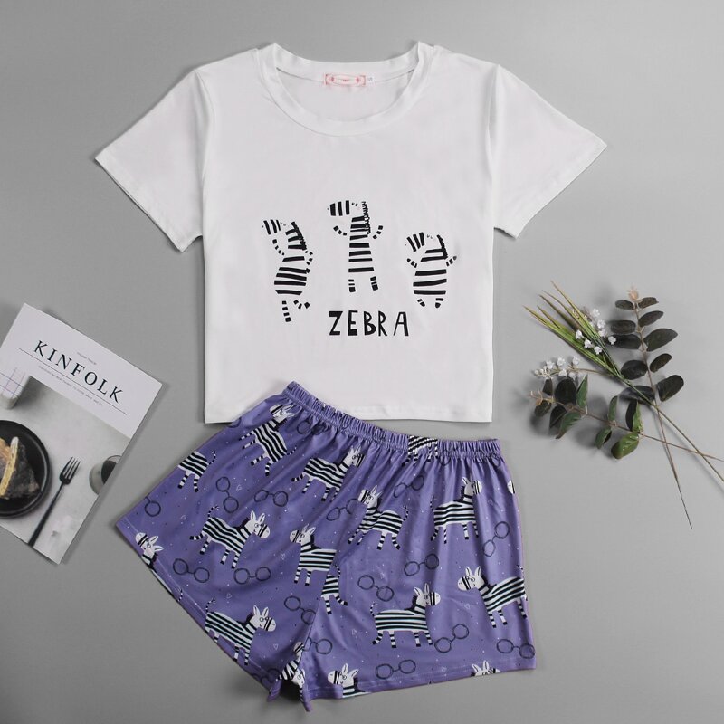 

Zebra And Letter Graphic Pajama Set, Multicolor