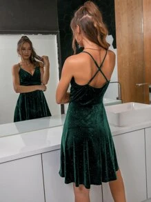 D&M Đầm Hội Chữ thập màu trơn Hấp dẫn - Màu xanh lá cây đậm - Xem 2