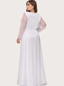 EVERPRETTY Vestido de novia de cintura con fruncido bajo con abertura maxi - Blanco - Ver 2