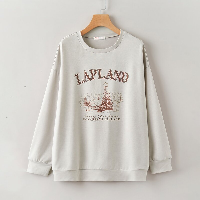 

Christmas Letter Tree Graphic Oversized Sweatshirt, Light grey