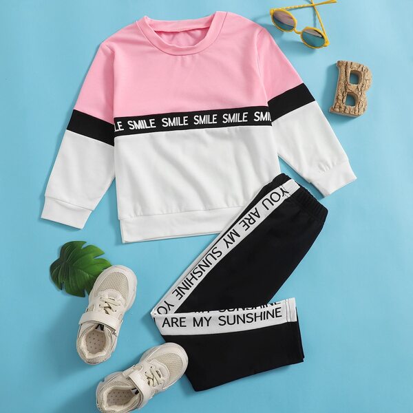 

Toddler Girls Letter Graphic Colorblock Sweatshirt & Sweatpants, Multicolor