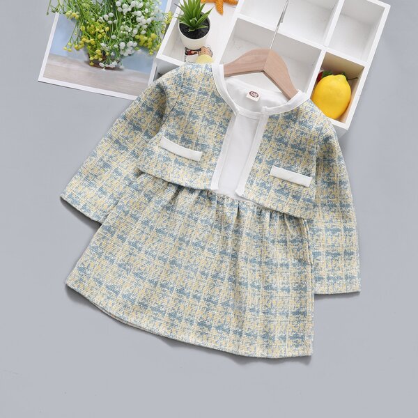 

Toddler Girls Tweed Spliced Dress With Jacket, Multicolor