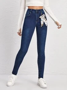 high waisted bow jeans