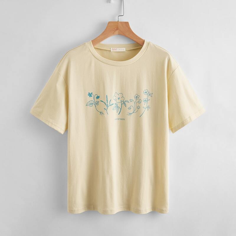 

Letter Flower Graphic Tee, Beige