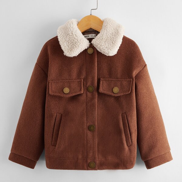 

Girls Faux Shearling Trim Tweed Jacket, Rust brown
