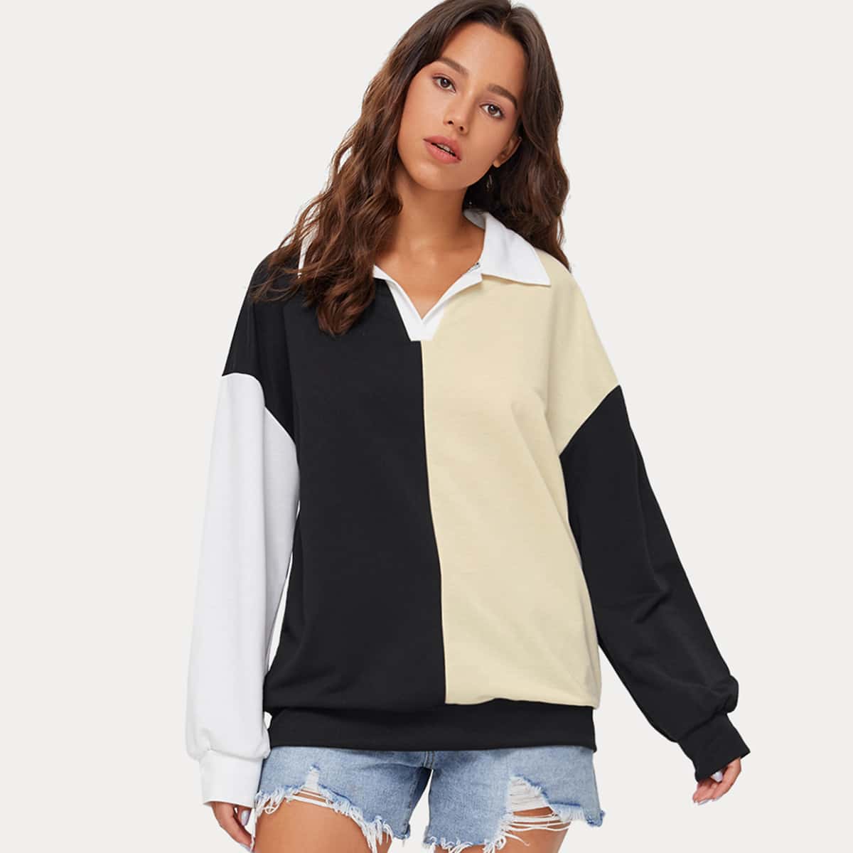 

Collar Colorblock Sweatshirt, Multicolor