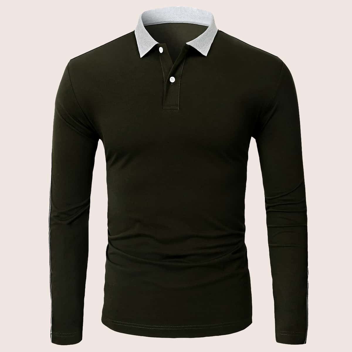 

Guys Contrast Collar Polo Shirt, Army green