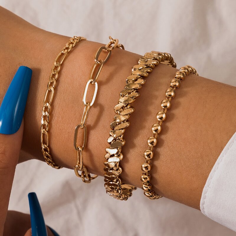 

4pcs Simple Chain Bracelet, Gold