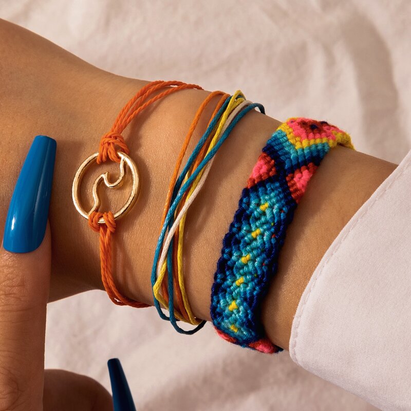 

3pcs Bohemian Spray Color String Bracelet, Multicolor