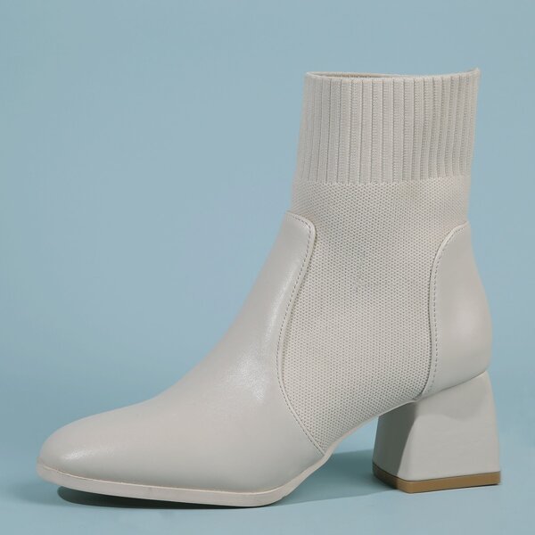 

Point Toe Chunky Heeled Boots, Beige