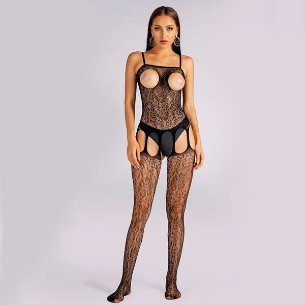 

Cut-out Fishnet Bodystocking, Black