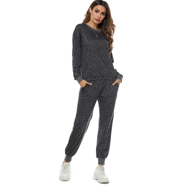 

Allover Print Sweatshirt & Slant Pocket Sweatpants, Dark grey