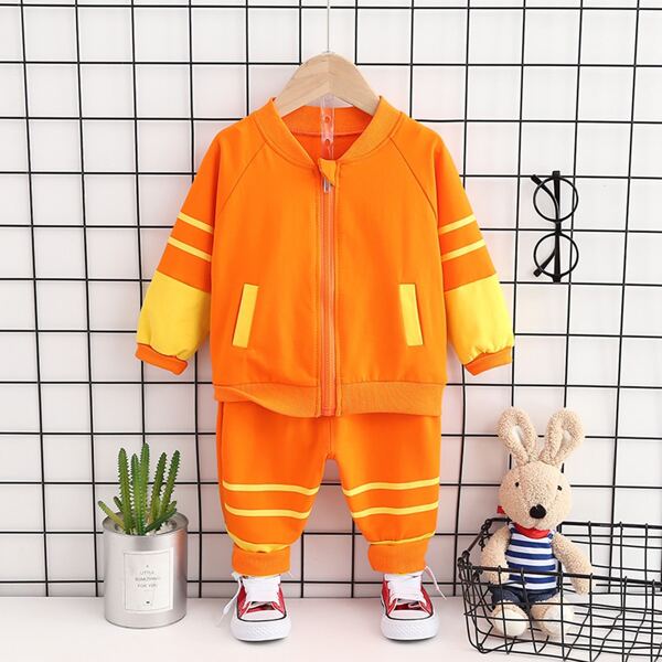 

Toddler Boys Striped & Cartoon Graphic Sweatshirt With Sweatpants, Orange