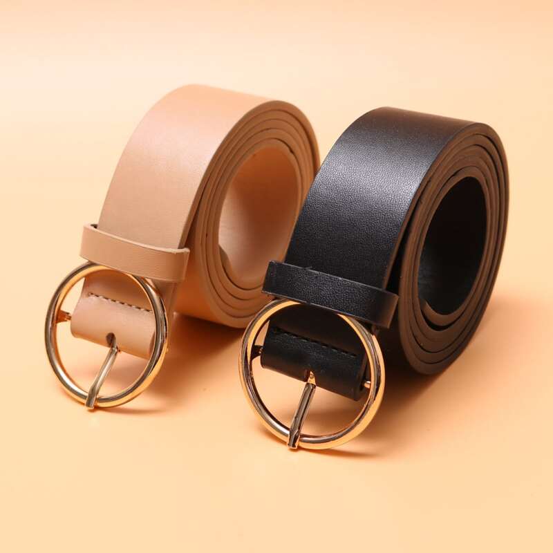 

2pcs Round Buckle Belts, Multicolor
