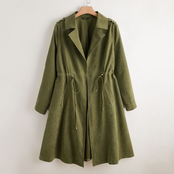 

Plus Notched Collar Drawstring Waist Coat, Army green