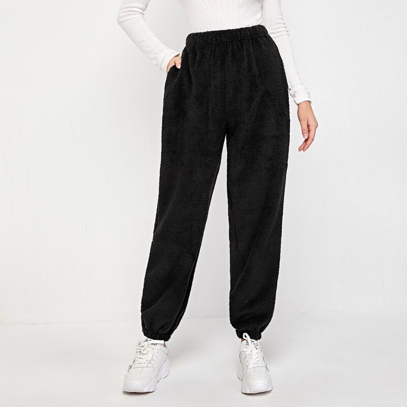 

Pocket Side Teddy Joggers, Black