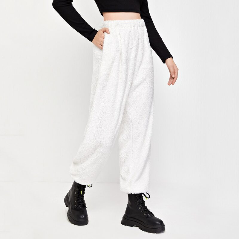 

Pocket Side Teddy Joggers, White
