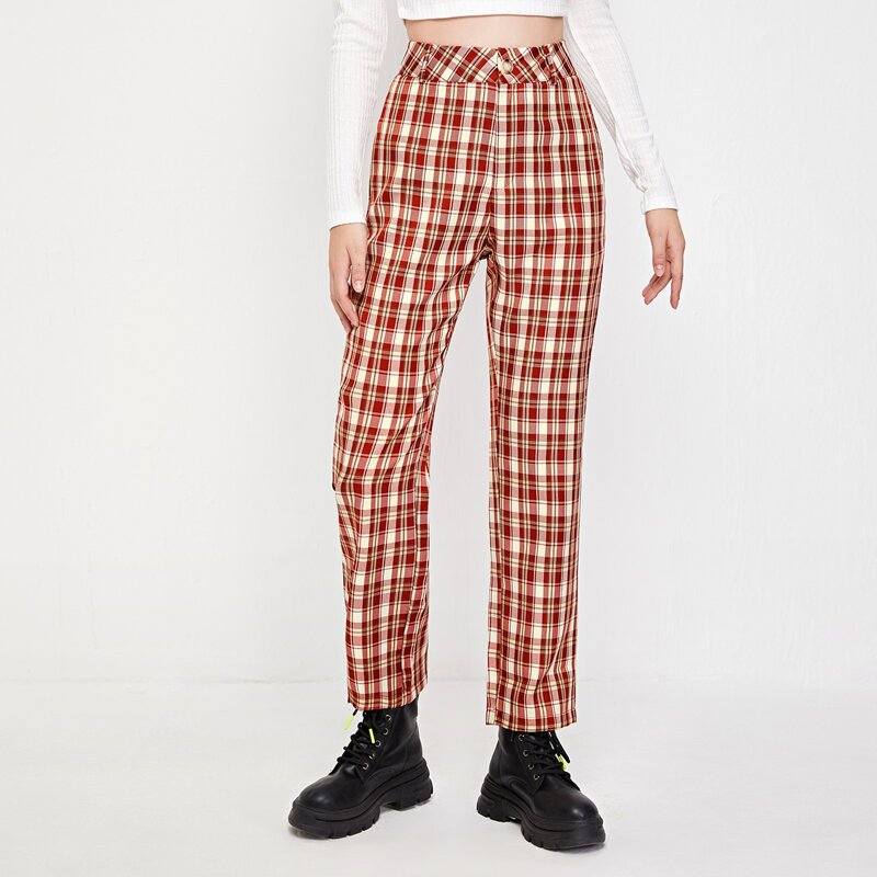 

High Waist Tartan Pants, Multicolor